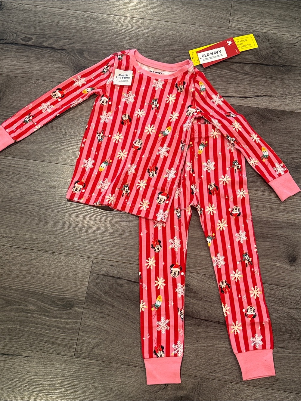 Old Navy X Disney Pink & Red Kids Holiday Christmas Pajama Set Mickey Minnie